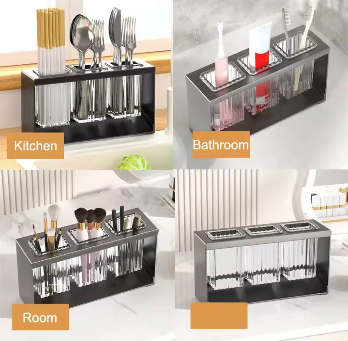 Acrylic Cutlery Holder With Metal Stand, Multi Grid Kitchen Cutlery Storage Organizer, Makeup Brush Organizer, Bathroom Toiletries Holder Acrylic Cutlery Holder With Metal Stand, Multi Grid Kitchen Cutlery Storage Organizer, Makeup Brush Organizer, Bathroom Toiletries Holder